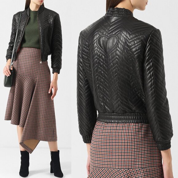 GUCCI JACKET QUILTED BLACK LEATHER BOMBER TIGER CHARM PULL sz IT 38 US 2 - Picture 2 of 15